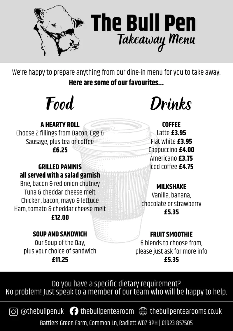 The Bull Pen Radlett Takeaway Menu