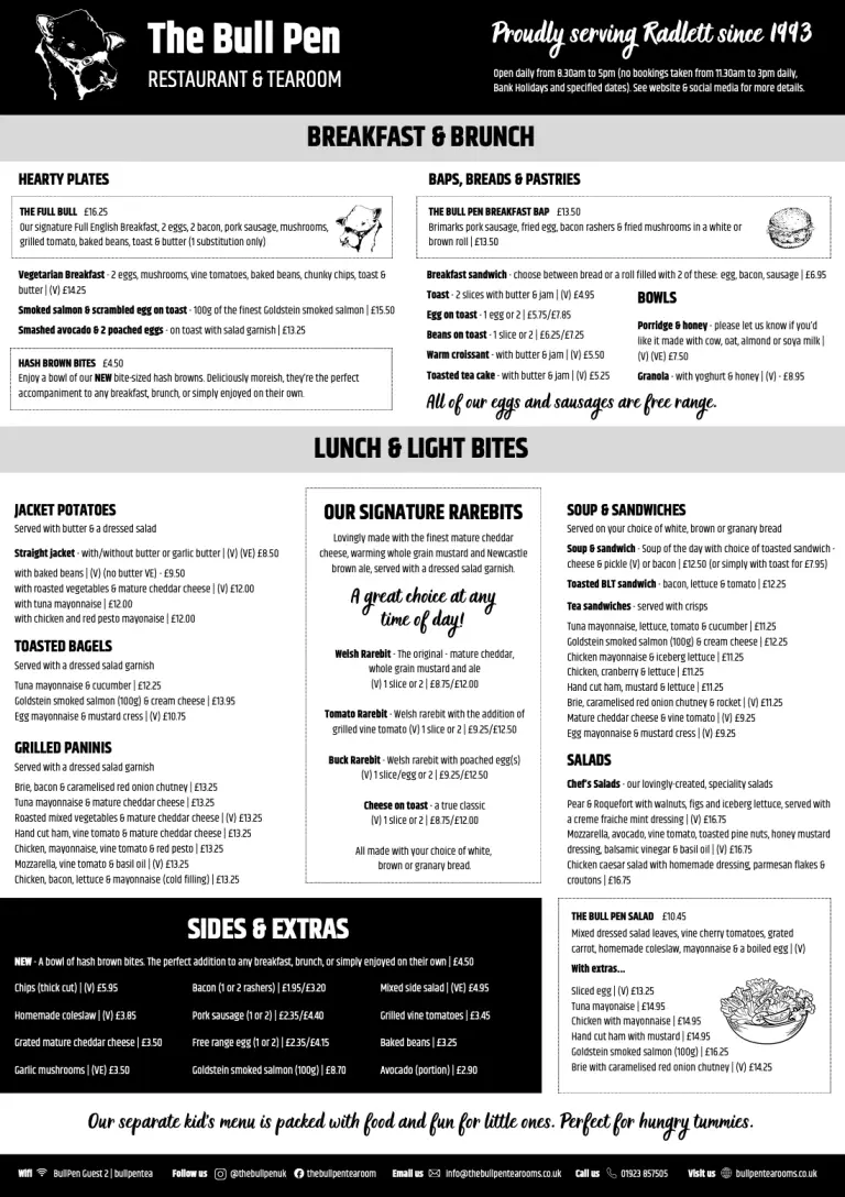 the bull pen radlett main menu
